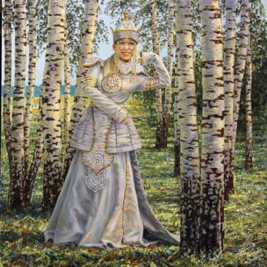 Malerei mit dem Titel "Birch Girl (Tuvan f…" von Georgii Ineshin (Georgy Ineshin Gotcha), Original-Kunstwerk, Öl Auf Keilrah…