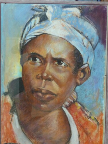 Painting titled "FEMME HUTU COLERE" by Gérald Sorel, Original Artwork, Pastel Mounted on Cardboard