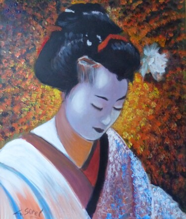 Schilderij getiteld "BEAUTE JAPONAISE" door Gérald Sorel, Origineel Kunstwerk, Pastel Gemonteerd op Karton