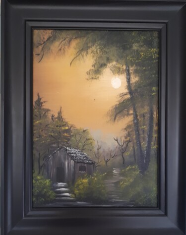 Malerei mit dem Titel "Cabin in the Woods" von Geraldine Flahavan, Original-Kunstwerk, Öl Auf artwork_cat. montiert