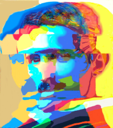 Digital Arts titled "Nikolas Tesla" by Geraldine Ragon, Original Artwork, Digital Painting Mounted on Aluminium