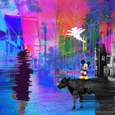 Digitale Kunst mit dem Titel "City walk" von Geraldine Ragon, Original-Kunstwerk, Digitale Malerei Auf Aluminium montiert