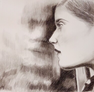Рисунок под названием "Portrait fusain 1" - Geraldine Ragon, Подлинное произведение искусства, Древесный уголь