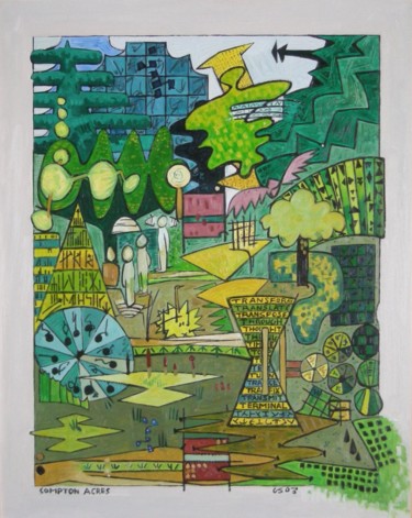 Schilderij getiteld "Compton Acres" door Gerald Shepherd F.F.P.S., Origineel Kunstwerk, Olie