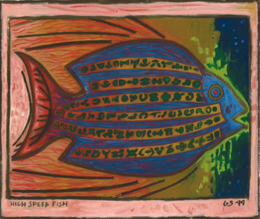 Schilderij getiteld "High Speed Fish" door Gerald Shepherd F.F.P.S., Origineel Kunstwerk, Olie