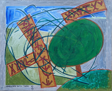 Pittura intitolato "Landscape With Tree*" da Gerald Shepherd F.F.P.S., Opera d'arte originale, Olio