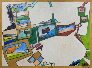 Painting titled "Twin Axes" by Gerald Shepherd F.F.P.S., Original Artwork, Oil Mounted on Wood Panel