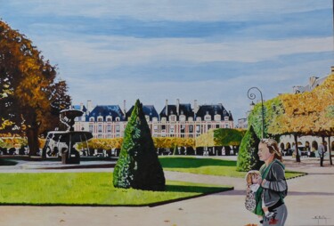 Peinture intitulée "la-place-des-vosges…" par Gérard Baty, Œuvre d'art originale, Huile