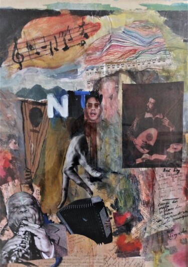 Collages intitulée "Composition aux mus…" par Gerard Buray, Œuvre d'art originale, Collages