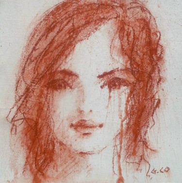 Drawing titled "Visage" by Gérard Cottereau, Original Artwork, Chalk