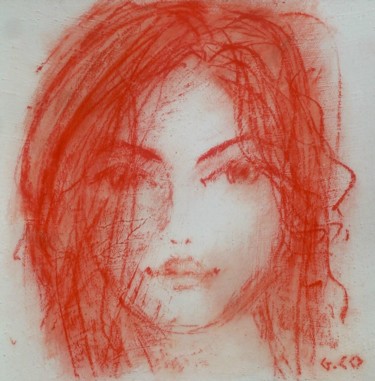 Drawing titled "Visage" by Gérard Cottereau, Original Artwork, Chalk