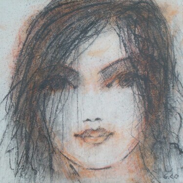 Drawing titled "Visage 19 1" by Gérard Cottereau, Original Artwork, Chalk