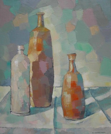 Painting titled "Bouteilles" by Gérard Cottereau, Original Artwork, Oil