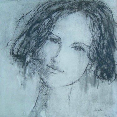 Drawing titled "Visage" by Gérard Cottereau, Original Artwork, Chalk