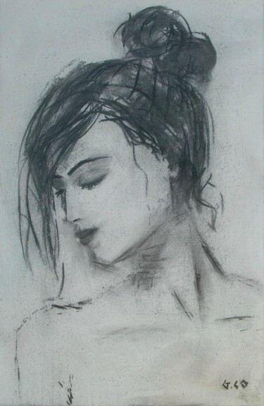 Drawing titled "Visage" by Gérard Cottereau, Original Artwork, Chalk