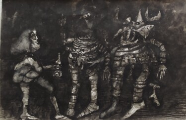 Peinture intitulée "Les Guerriers" par Gérard Cyne, Œuvre d'art originale, Encre