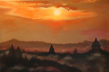Peinture intitulée "Bagan en Birmanie" par Gerard Fayet, Œuvre d'art originale, Huile