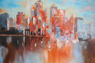 Картина под названием "New York gratte-cie…" - Gerard Fayet, Подлинное произведение искусства, Масло Установлен на Деревянна…