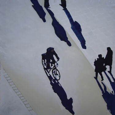 Peinture intitulée "bike in the street" par Gerard Jouannet, Œuvre d'art originale, Acrylique Monté sur Châssis en bois