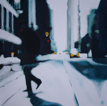 Painting titled "cold in the big city" by Gerard Jouannet, Original Artwork, Acrylic Mounted on Wood Stretcher frame