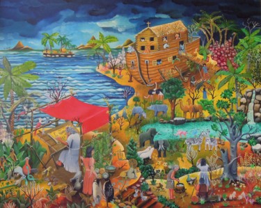 Pintura titulada "Arche de Noé" por Gérard Michel, Obra de arte original, Oleo Montado en Bastidor de camilla de madera