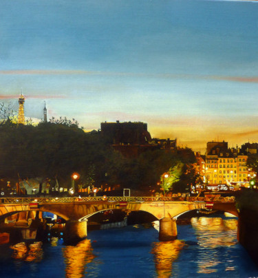 Peinture intitulée "pont de L'Archevêch…" par Gerard Monborren, Œuvre d'art originale, Huile