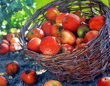 Ζωγραφική με τίτλο "pommes rouge reserve" από Gerard Monborren, Αυθεντικά έργα τέχνης, Λάδι