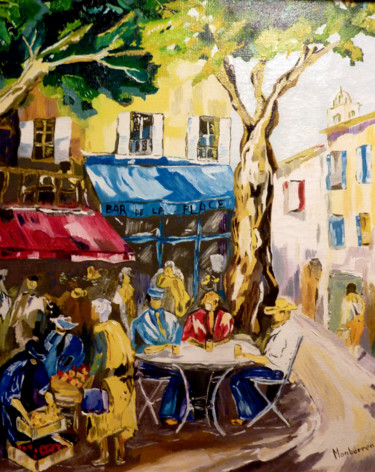 Peinture intitulée "terrasse de café" par Gerard Monborren, Œuvre d'art originale, Huile