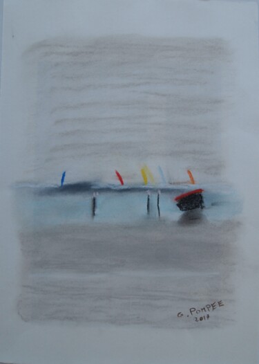 Desenho intitulada "paysage marin" por Gerard Pompee, Obras de arte originais, Pastel