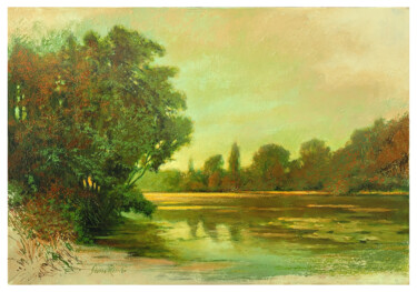 Schilderij getiteld "LE LAC DE COROT" door Gérard Rombi, Origineel Kunstwerk, Olie