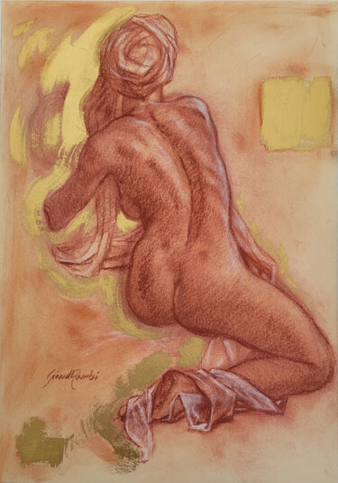 Zeichnungen mit dem Titel "L'ORIENTALE" von Gérard Rombi, Original-Kunstwerk, Pastell Auf Karton montiert