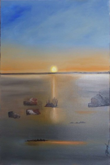 Peinture intitulée "Coucher de soleil à…" par Gérard Roussel, Œuvre d'art originale, Huile