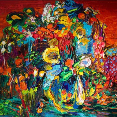 Pittura intitolato "Le Bouquet Sauvage" da Gérard Stricher, Opera d'arte originale, Olio Montato su Telaio per barella in le…