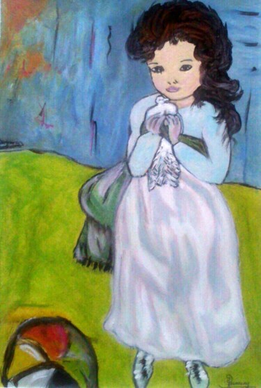 Peinture intitulée "L' enfant et l'oise…" par Gerden, Œuvre d'art originale, Huile