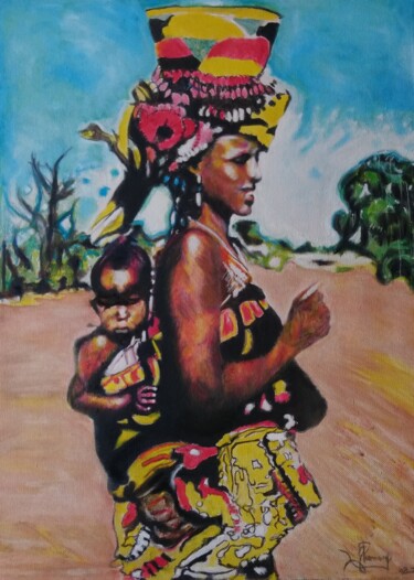 Peinture intitulée "Femme africaine,ave…" par Gerden, Œuvre d'art originale, Huile