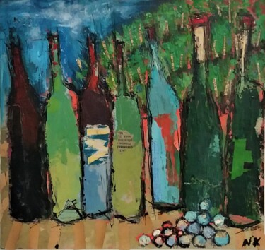 Painting titled "DANS LES VIGNES" by Germain Henneka, Original Artwork, Acrylic Mounted on Cardboard