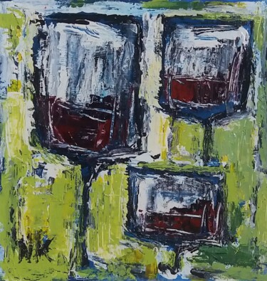 Painting titled "LES 3 VERRES" by Germain Henneka, Original Artwork, Acrylic Mounted on Cardboard