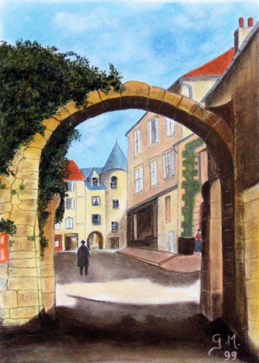 Peinture intitulée "Place-bourg-de-trei…" par Germaine Mauclere, Œuvre d'art originale, Huile