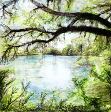 Painting titled "Airlie Lake" by Germaneart, Original Artwork, Watercolor