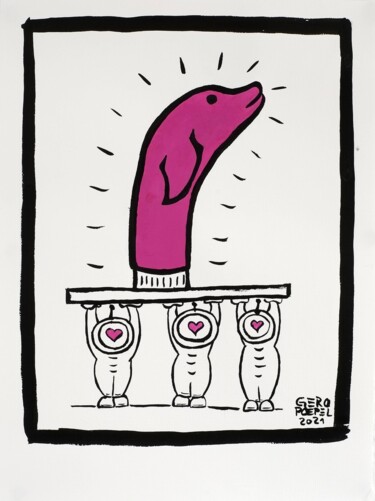 Σχέδιο με τίτλο "Untitled (Pink Dolp…" από Gero Pöpel, Αυθεντικά έργα τέχνης, Μελάνι