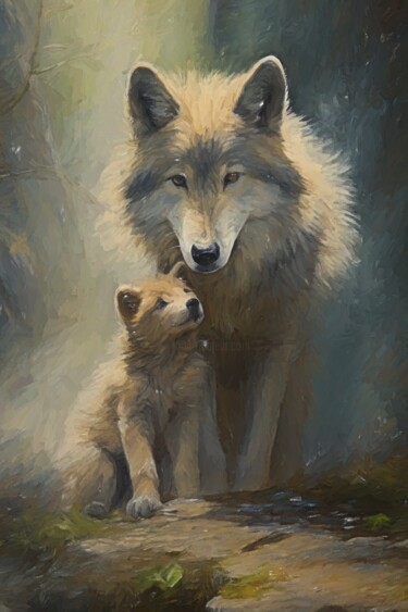 Digitale Kunst getiteld "Mother Wolf And Her…" door Gerry Martinez, Origineel Kunstwerk, Digitaal Schilderwerk