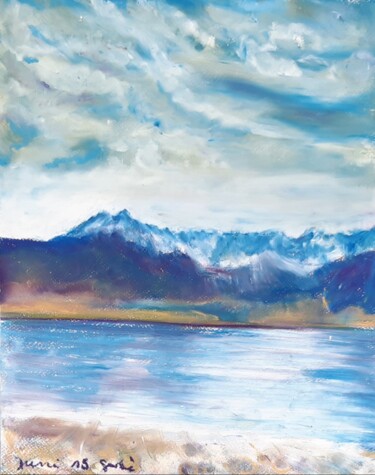 Malerei mit dem Titel "Chiemsee Wolkenstim…" von Gertraud Haunerdinger, Original-Kunstwerk, Pastell Auf Karton montiert