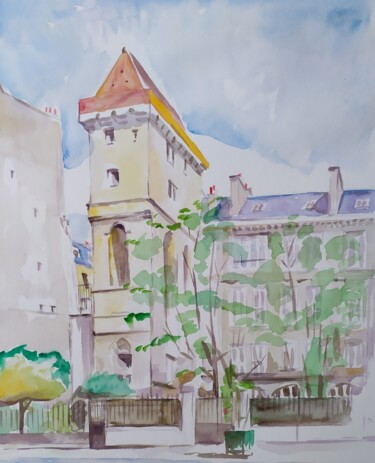 Malerei mit dem Titel "La Tour de Jean San…" von Gerzé François, Original-Kunstwerk, Aquarell