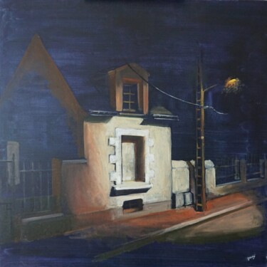 Painting titled "La maison déserte" by Gerzé François, Original Artwork, Oil Mounted on Wood Stretcher frame