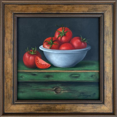 Malerei mit dem Titel "Still life-tomatoes…" von Gevorg Sinanyan, Original-Kunstwerk, Öl Auf Keilrahmen aus Holz montiert