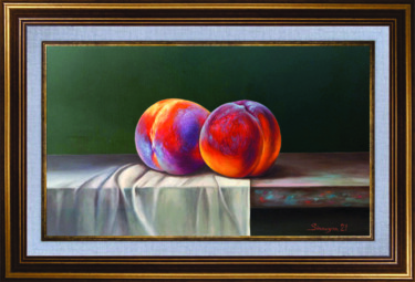 Schilderij getiteld "Peaches (30x45cm, o…" door Gevorg Sinanyan, Origineel Kunstwerk, Olie Gemonteerd op Frame voor houten b…