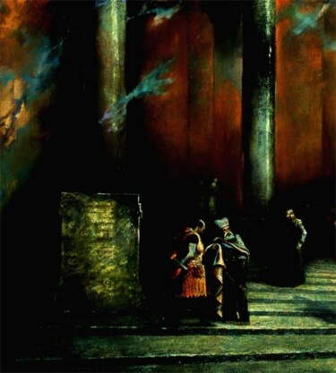 Painting titled "Pilate and Caiaphas" by Ghenadie Sontu, Original Artwork, Oil