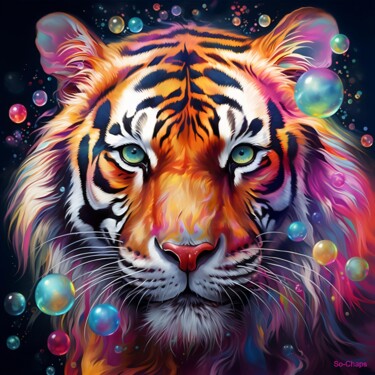 Artes digitais intitulada "Tigre N°1" por Ghislaine Chapuis, Obras de arte originais, Imagem gerada por IA
