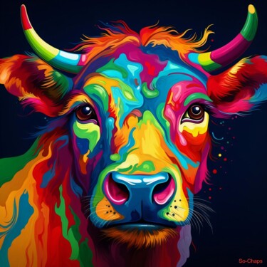 Digital Arts titled "Vache N°1" by Ghislaine Chapuis, Original Artwork, AI generated image
