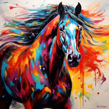 Artes digitais intitulada "Cheval N°3" por Ghislaine Chapuis, Obras de arte originais, Imagem gerada por IA